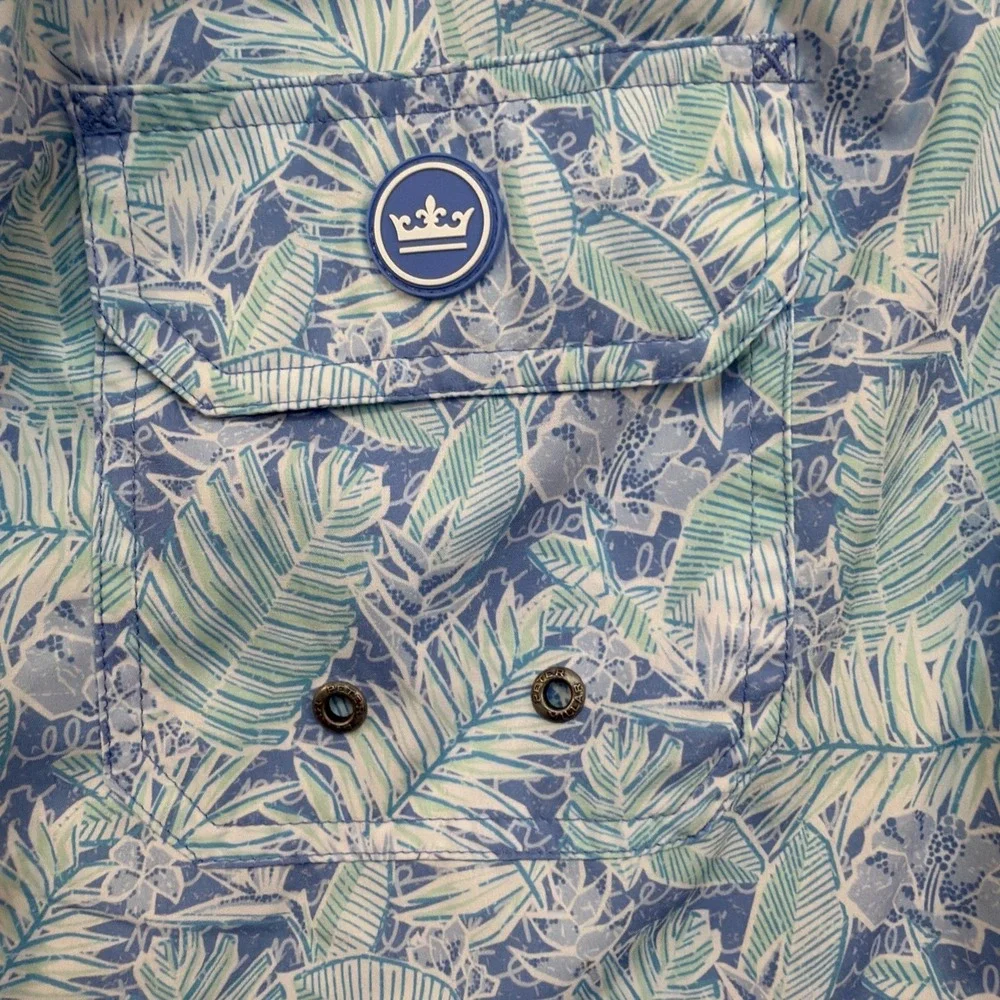 Peter Millar Men's 2XLT  Seaside Swim Trunks Monstera Magic Blue